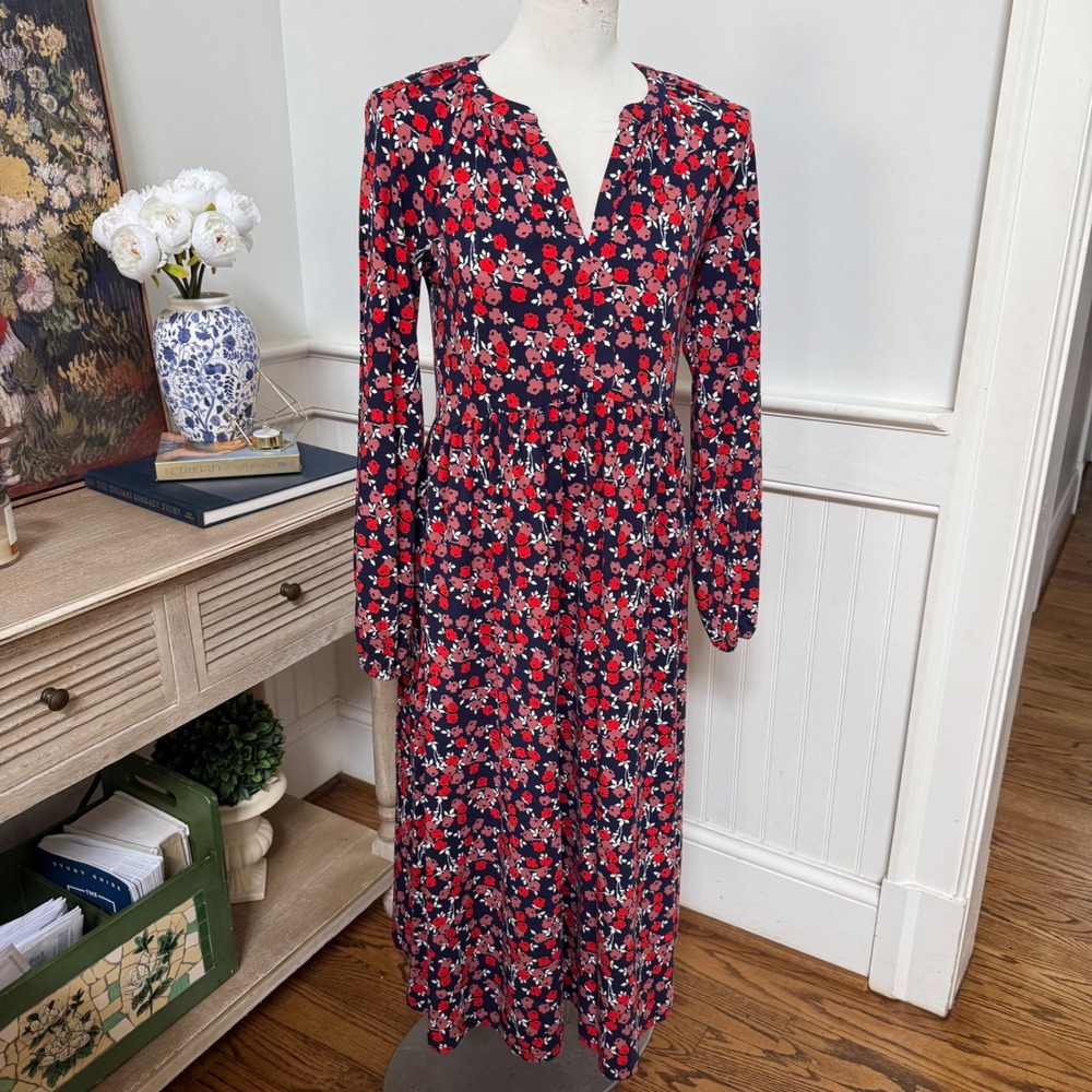 Boden Willow Floral Midi Dress Long Sleeve V-Neck Womens 2R
